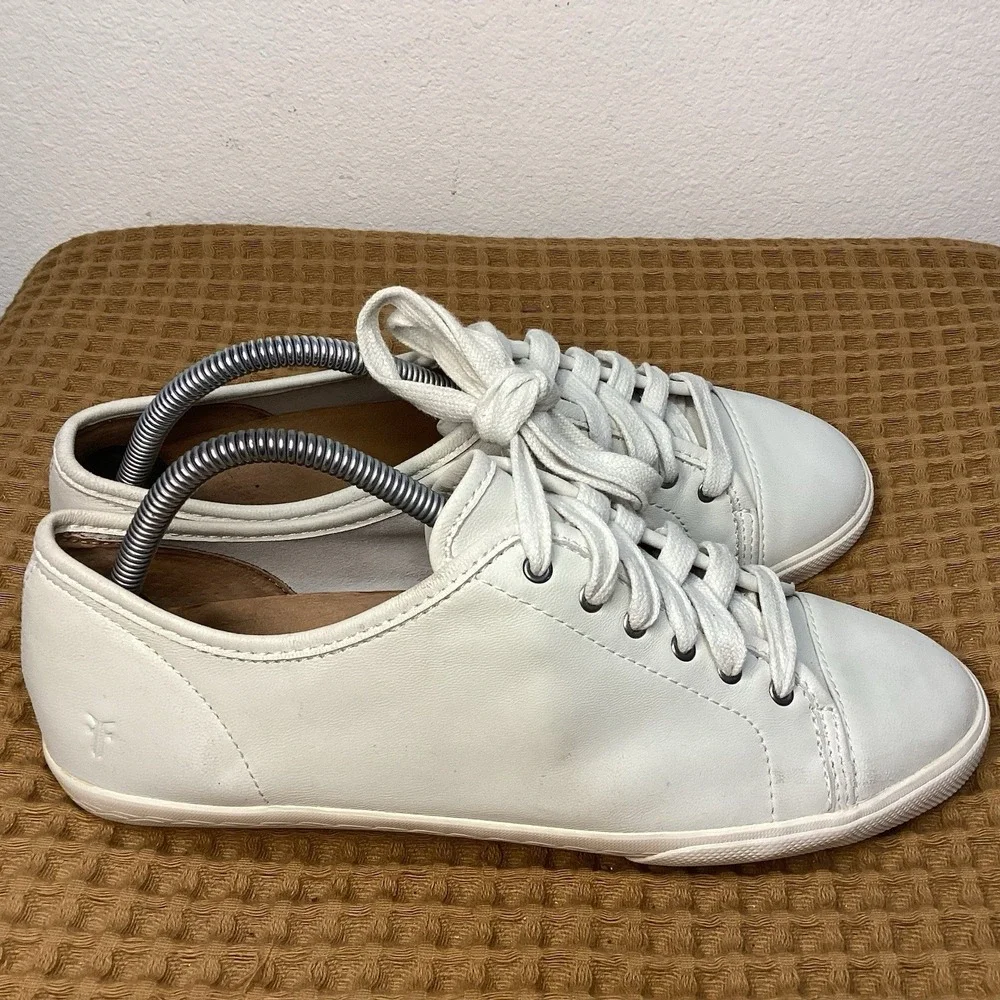 Frye Womens Mindy White Womens Sz 10 White Low Leather Lace Up Sneaker Shoes